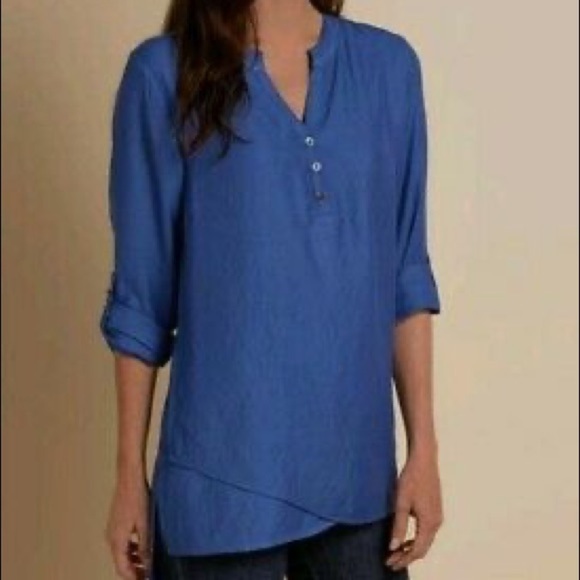 Soft surroundings Large Blue Navy Long Sleeve Tunic Style Long Blouse - Picture 4 of 8